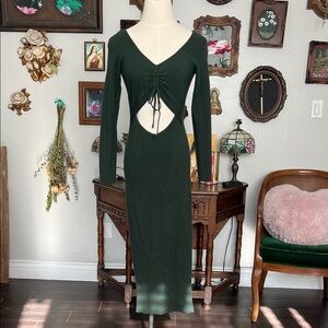 All in Favor Dark Green Midi Dress